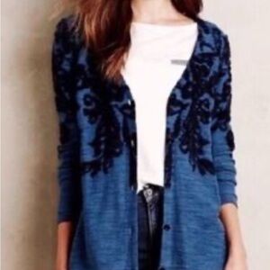 Moth/Anthropologie Blue Cardigan with Black Detailing